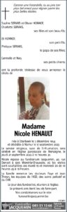 Madame Nicole HENAULT - faire-part -