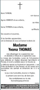 Madame Yvona THOMAS - faire-part -