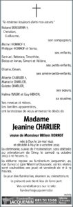 Madame Jeanine CHARLIER - faire-part -