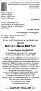 Marie-Hélène Dresse Nécrologie