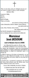 Monsieur José Jassogne - faire-part -