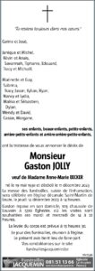 Monsieur Gaston JOLLY - faire-part -