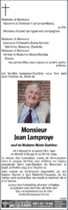 Monsieur Jean LAMPROYE - faire-part -
