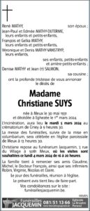avis nécrologique Madame Suys Christiane