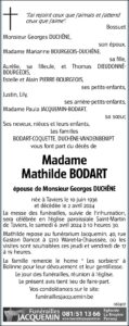 BODART Mathilde avis nécrologique