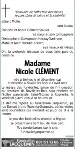 Madame Nicole Clément - faire-part -