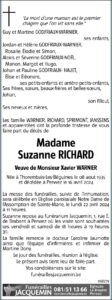 RICHARD Suzanne avis nécrologique