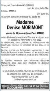 Madame Denise MORIMONT avis nécrologique